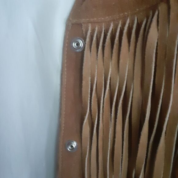 Vintage Handcrafted Mexican Leather Fringe Midriff Jacket L Snap Button NOTE - Picture 10 of 10